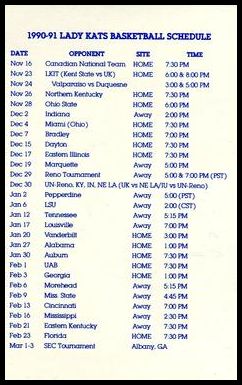 1990-91 Kentucky Lady Kats Schedules